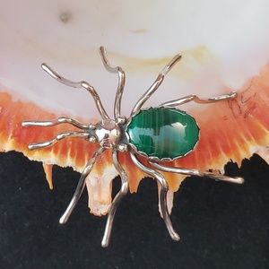 Sterling Silver & Malachite Spider Pin